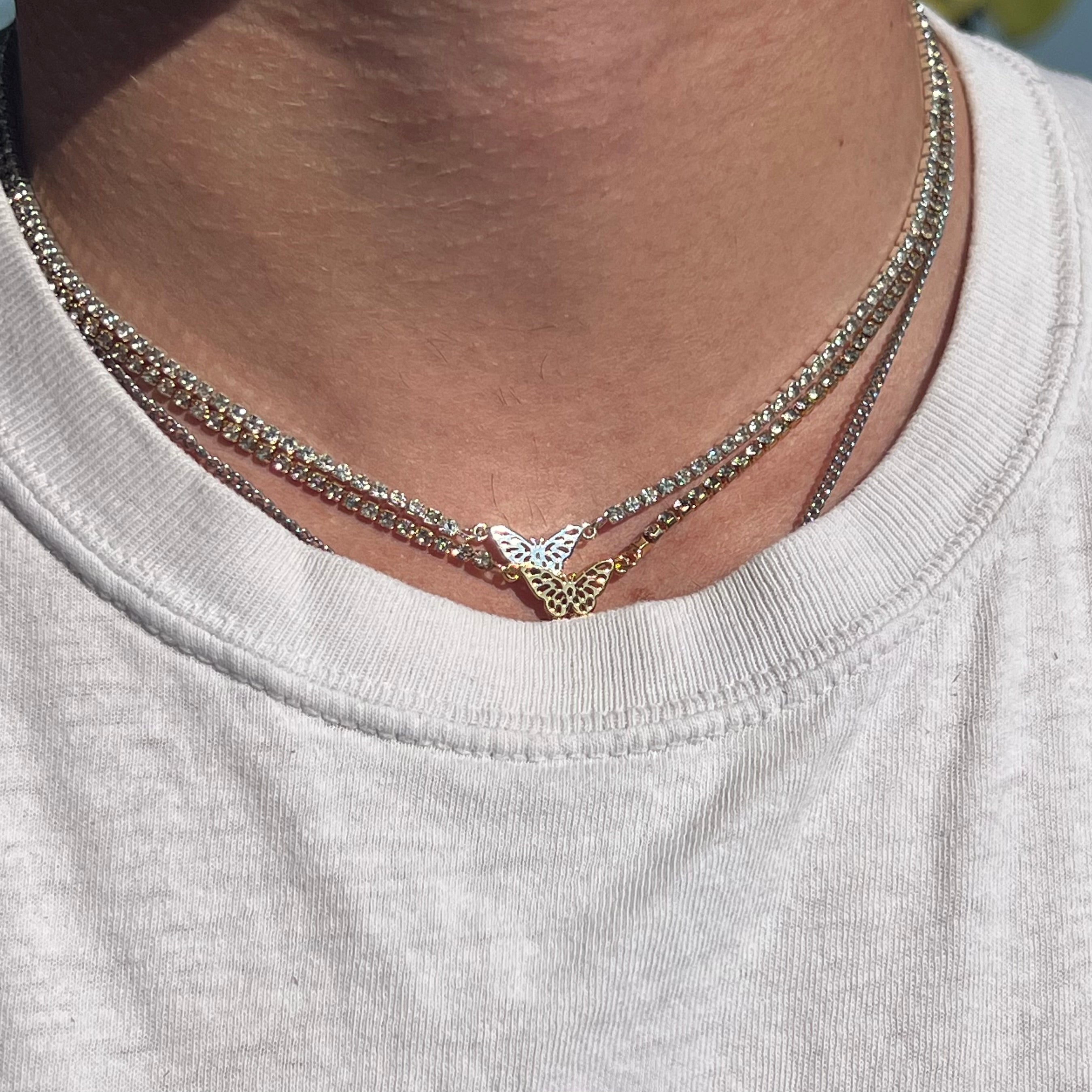 Silver + Gold Butterfly Gemstone Necklace Bundle