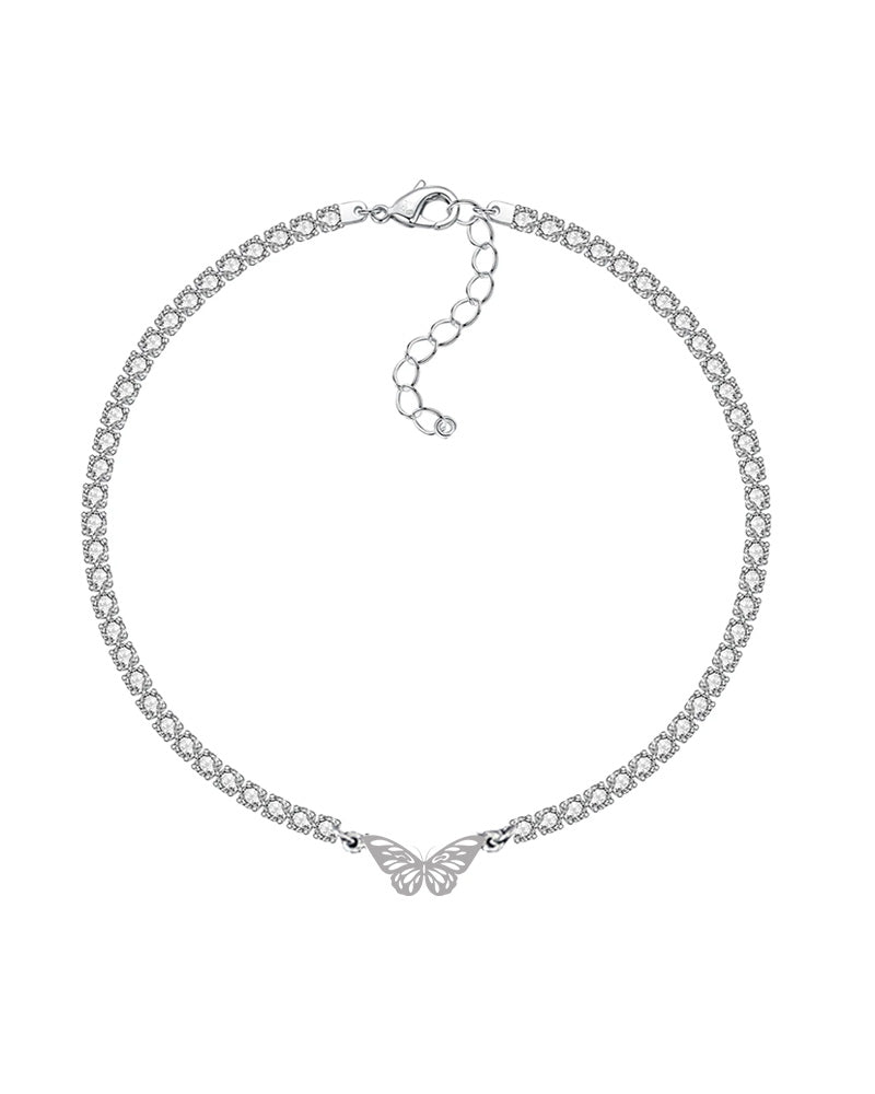 Silver Butterfly Gemstone Necklace
