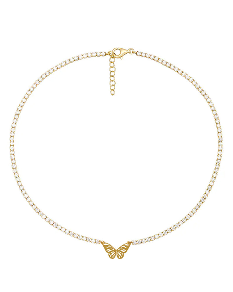 Gold Butterfly Gemstone Necklace